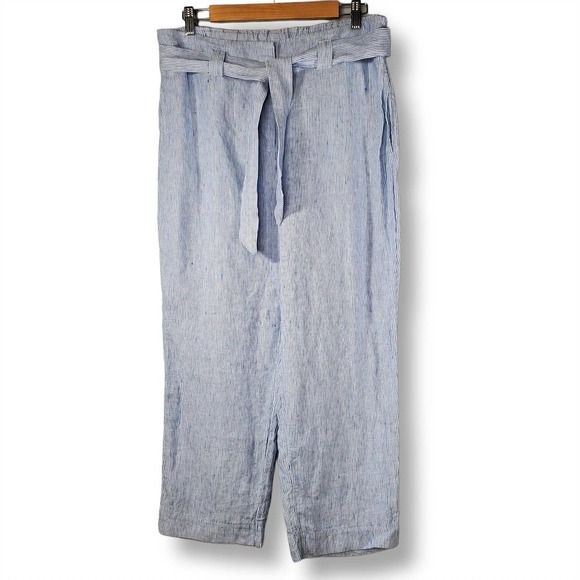 Chico's Pants - Chico's Tie-Waist Pinstripe Linen Crop Pants Blue White Size 1.5 / Medium